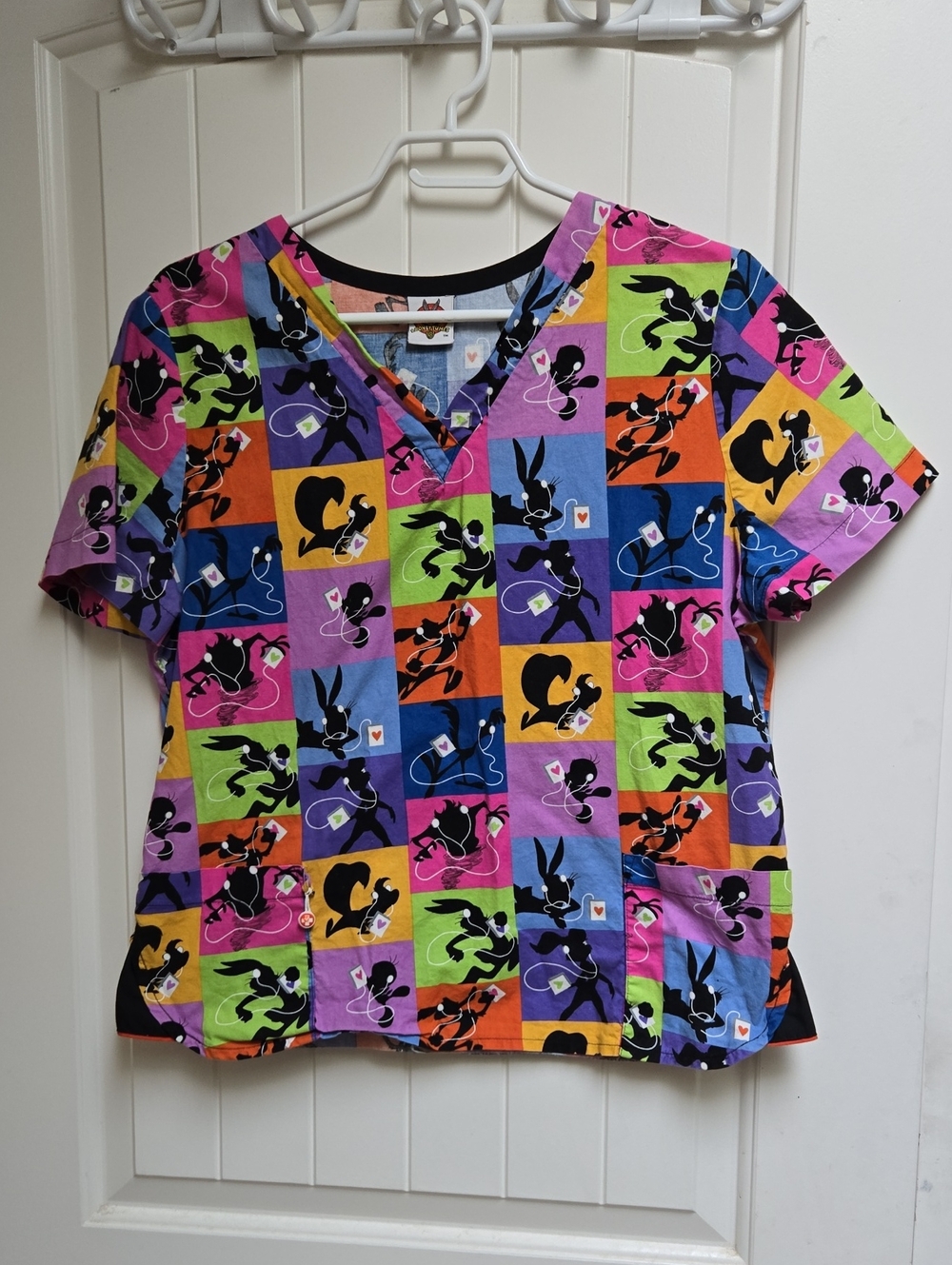 Looney Tunes Pediatric Nursr Short Sleeve Patchwork Cartoon Scrubs Shirt